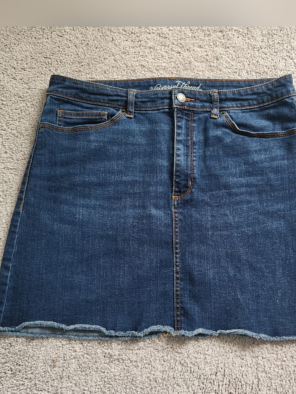Universal Thread Dark Blue Denim Mini Skirt with Frayed Hem